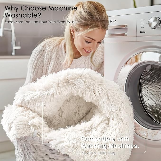 OLANLY 5x8 Machine Washable Large Area Rugs for Living Room, Bedroom, Soft Fluffy Shaggy Bedside Rug, Indoor Floor Carpet for Kids Girls and Boys, Dorms, Nursery, Home Decor Aesthetic, Ivory