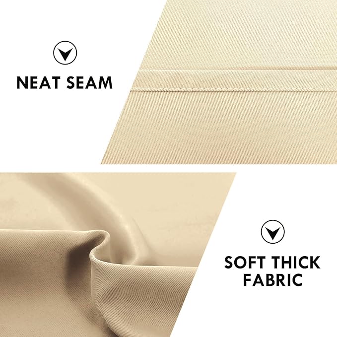 DWCN Beige Blackout Curtains for Bedroom – Rod Pocket Thermal Insulated Energy Saving Drapes for Living Room and Bedroom, W 42 x L 45 Inch, 2 Panels