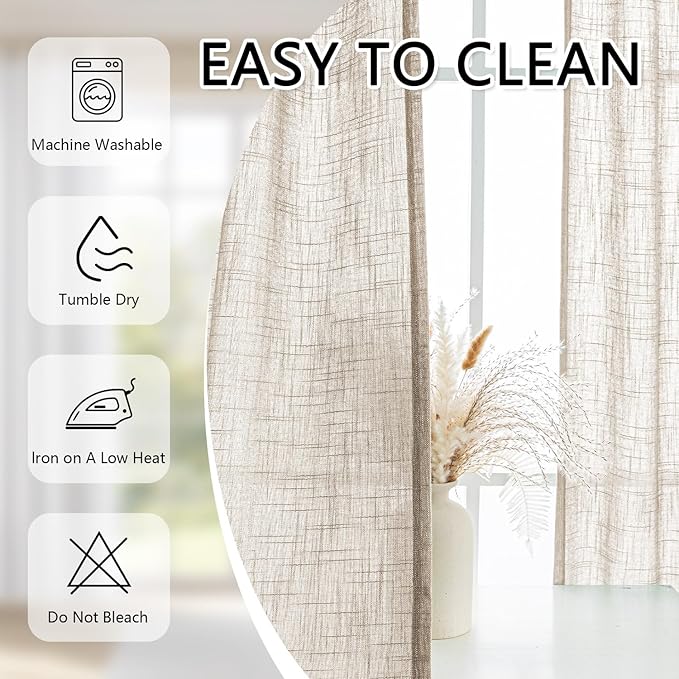 MYSKY HOME Oatmeal French Door Curtains for Door Window 40 Inch Length 2 Panels Short Semi Sheer Light Filtering Curtain for Glass Small Window Drapes Rod Pocket for Bedroom Bathroom, Taupe, 26" Wide