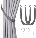 NICEEC 2 Pack Natural Cotton Rope Curtain Tiebacks Elegant Boho Style Decorative Drape Tie Backs Soft Hand-Woven Rope Curtain Holdbacks with Metal Hook for Home & Office Drapery (Dark Grey)