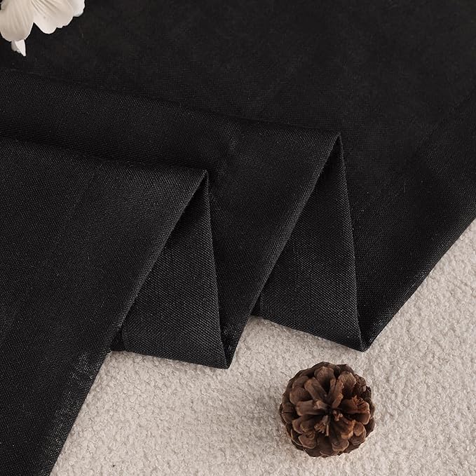 Black Linen Curtains 144 inches Long for Bedroom Back Tab Light Filtering Privacy Semi Sheer Black Curtains Living Room Boho Rustic Farmhouse Cotton Textured Gauze Curtain 2 Panel Set