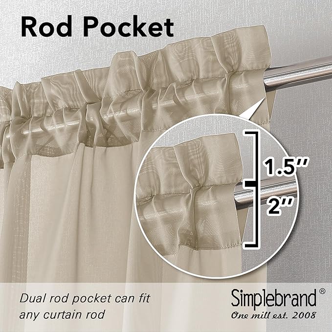 Simplebrand Taupe Sheer Curtains 63 Inch Length 2 Panels, Rod Pocket Solid Color Kakhi Taupe Brown Window Sheer Curtain Panels, Elegant Curtains & Drapes for Living Room, Bedroom (42" W x 63" L)