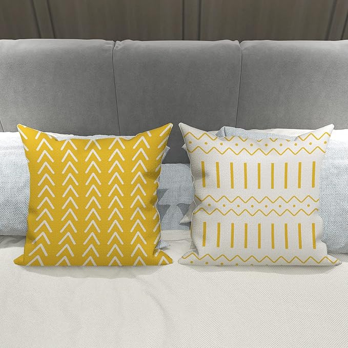 YCOLL Pillow Covers 16x16 Set of 4, Modern Sofa Throw Pillow Cover, Decorative Outdoor Linen Pillow Covers Set of 4 for Couch Sofa Bed and Car, Yellow