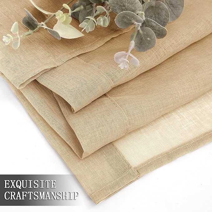 Tollpiz Sheer Curtain Linen Textured Living Room Curtains Sheer Light Filtering Rod Pocket Voile Curtain for Bedroom, 54 x 72 inches Long, Beige, Set of 2 Panels