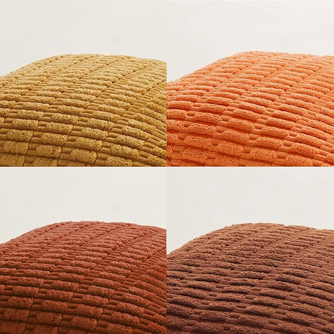 Fancy Homi Set of 4 Burnt Orange Fall Boho Decorative Throw Pillow Covers 24x24 Inch for Couch Bed Sofa, Aesthetic Modern Bohemian Room Decor, Soft Fuzzy Fluffy Cozy Corduroy Cushion Case 60x60cm