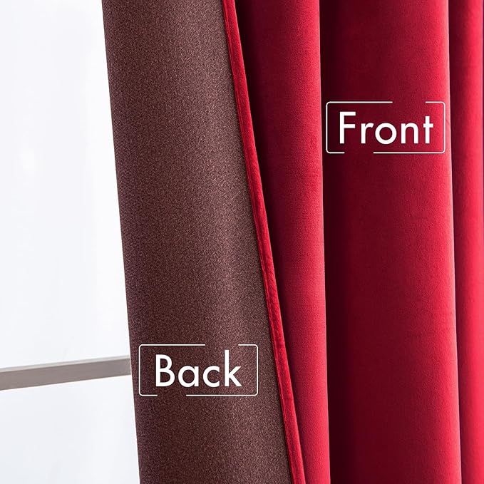 MIULEE Velvet Curtains 84 inches - Luxury Blackout Curtains for Bedroom Living Room Thermal Insulated Super Soft Window Drapes Rod Pocket & Back Tab Christmas Decor, Red, W52 x L84 inches, 2 Panels