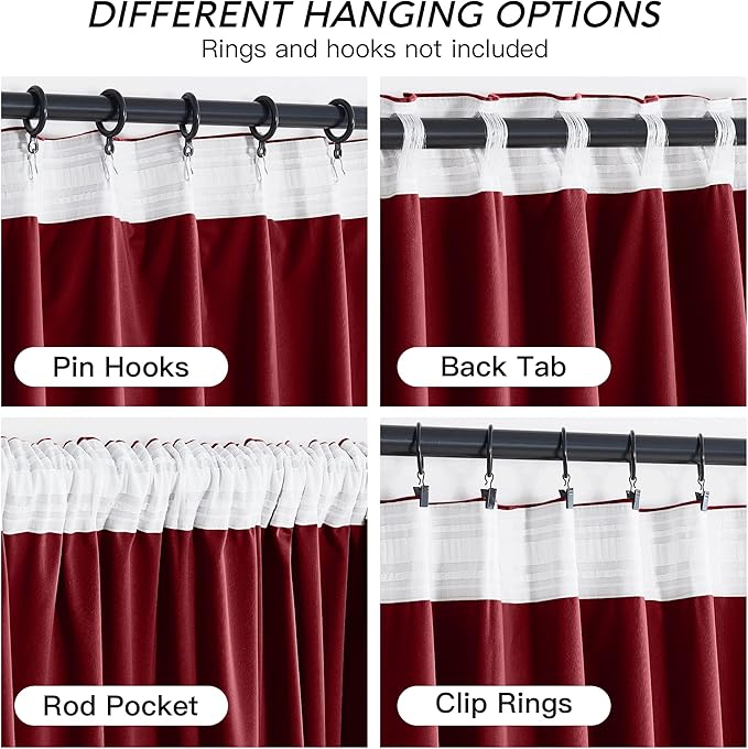 RYB HOME Red Velvet Curtains 84 inches- Room Darkening Curtains Heavy Duty Christmas Backdrops Window Drapes for Living Room Stage Party Decor, Width 52 x Length 96 inch, Red, 2 Panels