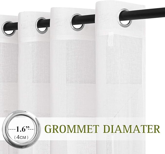 NICETOWN White Sheer Kitchen Curtains 30 inch Long, Grommet Semi Sheer Linen Blend Short Window Treatments Causal & Rustic Privacy Cafe Curtains, W29 x L30, 2 Panels
