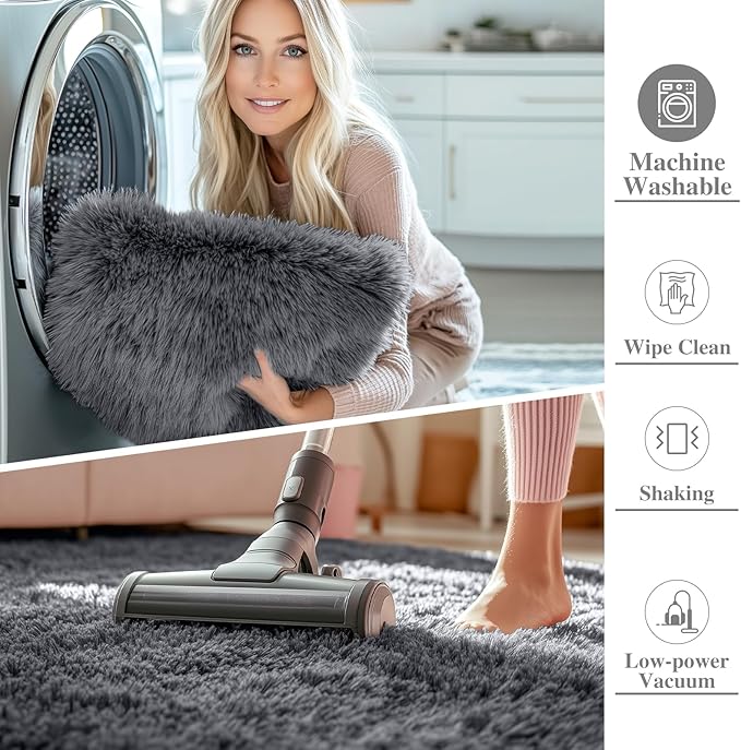 OLANLY 2x6 Machine Washable Runner Rugs for Hallway, Soft Fluffy Shaggy Bedside Rugs for Bedroom, Living Room, Indoor Floor Carpet for Kids Girls and Boys, Nursery Rooms, Home Decor Aesthetic, Grey