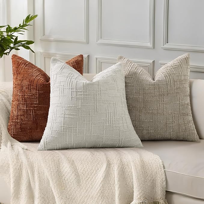 decorUhome Light Brown Chenille Euro Sham Throw Pillow Covers 24x24 Set of 2 Textured Soft Cozy Slubby Couch Pillow Covers Modern Farmhouse Boho Decorative Pillow Cases for Bed Sofa Living Room