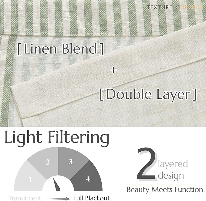jinchan Linen Valance Curtain Striped Small Window Curtain Double Layer Light Filtering Modern Farmhouse Valance for Kitchen Living Room Bedroom 18 Inch Rod Pocket 1 Panel Green on Beige