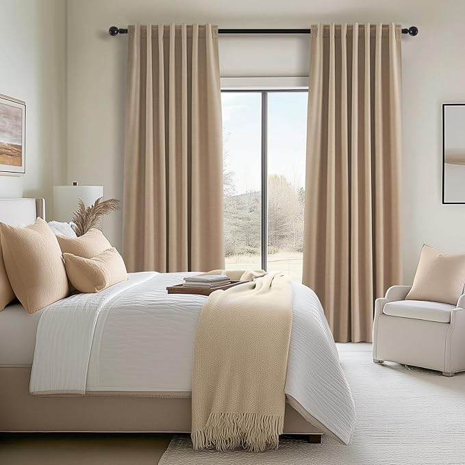 Topfinel Tan Blackout Curtains for Living Room 100 inch Long,Thick Linen Pinch Pleat Curtains with Hooks Bedroom Apartment Window Treatment 2 Panels,100 inch Length