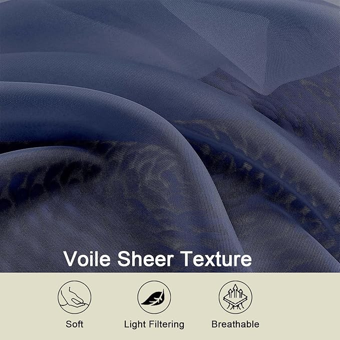 Cafe Curtains 36 Inch Length Tier 2 Pieces, Modern Soft Airy Sheer Kitchen Short Curtains for Small Window, Rod Pocket Small Curtain for Bathroom Basement, Navy Blue, Each, 42"Wx36"L Inches