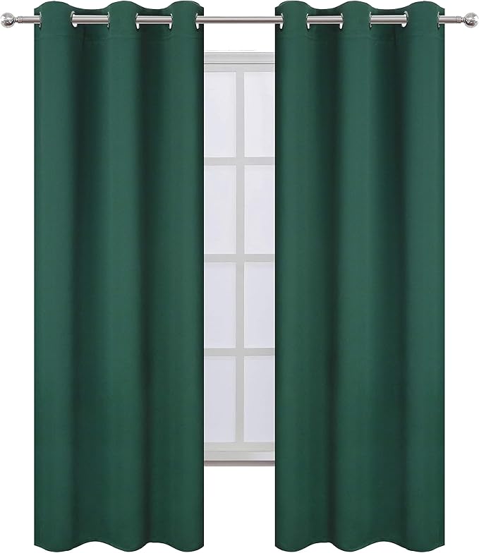 LEMOMO Dark Green Thermal Blackout Curtains/42 x 95 Inch/Set of 2 Panels Room Darkening Curtains for Bedroom