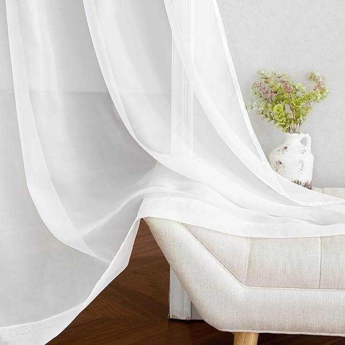 NICETOWN Sheer Curtain Panels Grommet - Ivory Voile Sheer Window Curtains for Bedroom/Living Room, 2 Pieces, 54 Wide x 63-inch Length