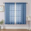 Chyhomenyc Dusty Blue Short Curtains 45 Inch Length 2 Panels, Light Filtering Leaf Textured Window Curtain Panels for Bedroom Living Room, Elegant Rod Pocket Farmhouse Curtains, 30" Wx45 L, 2 PCS