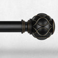 Black Curtain Rod, Heavy Duty 1 Inch Decorative Curtain Rods for Windows 30 to 56 Inch, Single-Side Adjustable Vintage Rustic Matte Black Drapery Pole Set with Boho Netted Texture Finials