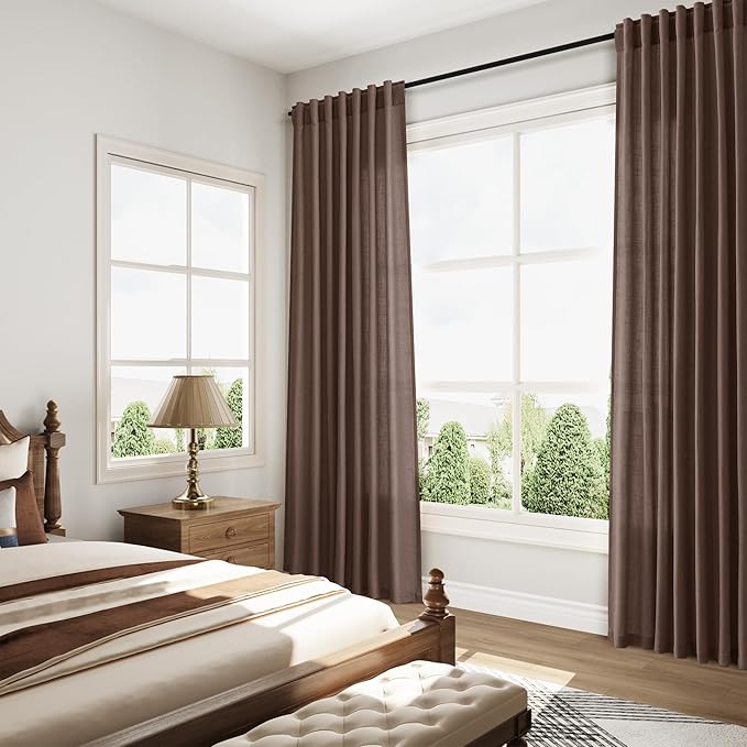 Nanspring Cappuccino Linen Curtains 84 Inch Length 2 Panels Set for Living Room Back Tab Light Filtering Semi Sheer Curtain for Bedroom Simple Style Drapes, 52x84 inch, 2 Panels