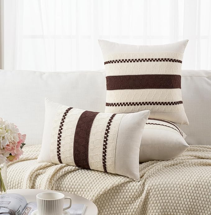 Fancy Homi Set of 1 Boho Brown Euro Decorative Throw Pillow Cover 26x26 Inch for Couch Bed Bedroom, Aesthetic Modern Organic Farmhouse Room Decor, Soft Cotton Accent Macrame Woven Cushion Case