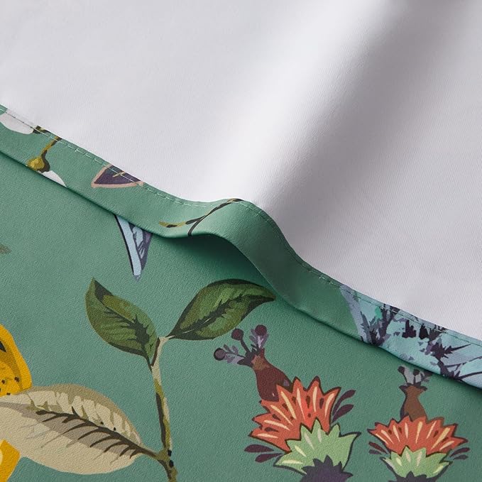 Topfinel 94 Inches Long Custom Curtains, Unique Cottagecore Whimsical Vintage Pretty Fun Floral Hummingbird Patterned Double Sided Grommet Green Print Drapes Two Pages for Bedroom Living Room Dining