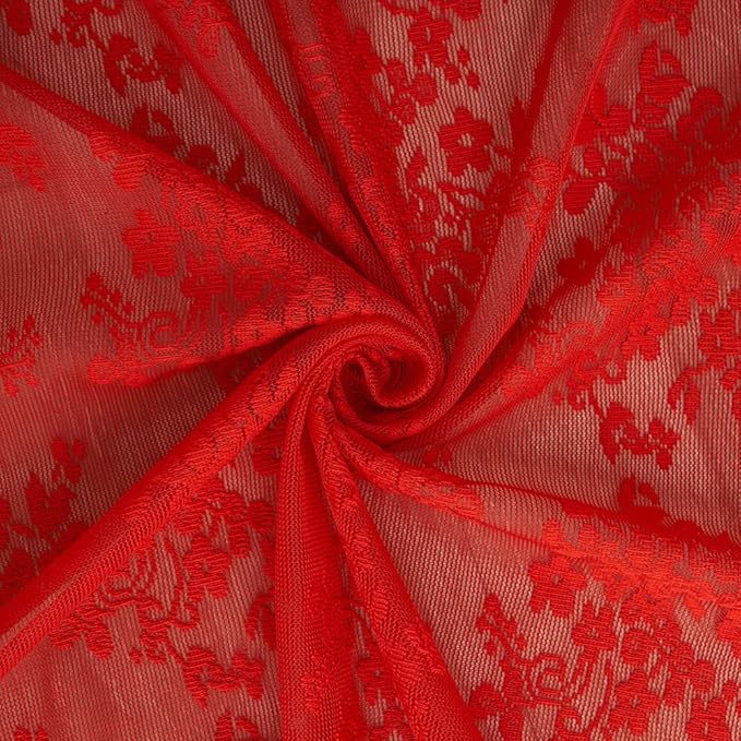 YJ YANJUN Vintage Lace Curtains 63 Inch Length 2 Panels Set Christmas Red Sheer Curtain Panels for Bedroom Winter Window Treatments for Holiday Living Room Dining Room Bedroom 52W x 63L