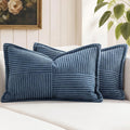 MIULEE Decorative Lumbar Throw Pillow Covers for Couch Bed Livingroom 14x22 Inch Set of 2 Blue Boho Accent Throw Pllows Broadside Striped Patchwork Soft Corduroy Summer Coastal Pillowcases