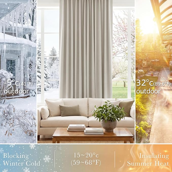 PONY DANCE Blackout Curtains, Black Blackout Curtains for Bedroom - 2 Panels, 42x84 Inch, Room Darkening Drapes for Living Room, Back Tab and Rod Pocket Cream Drapes
