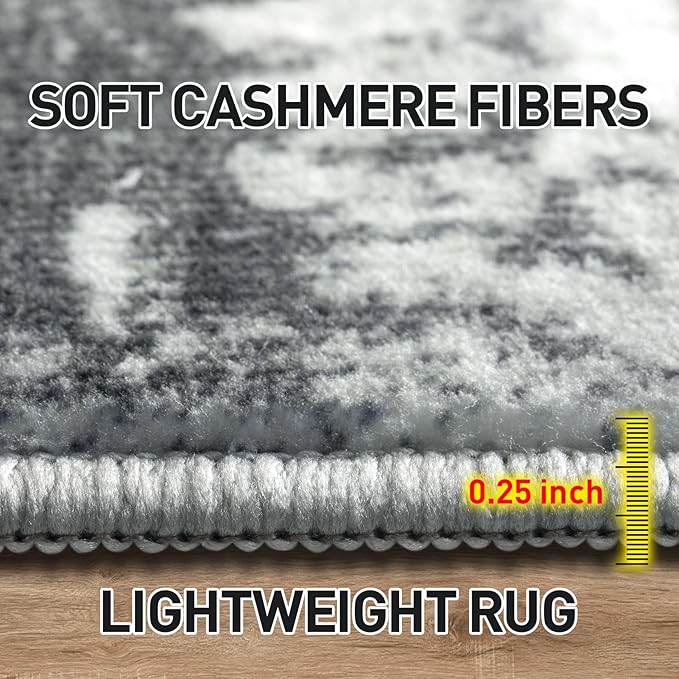 4x6 Area Rugs Washable Rug: Modern Abstract Living Room Rug Soft Anti-Skid Thin Carpet Indoor Floor Non-Shedding Carpets for Bedroom Dining Room Farmhouse Nursery Home Office Black Grey Gold