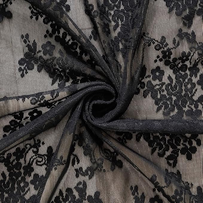 YJ YANJUN Vintage Lace Curtains 72 inch Length Goth Black Floral Sheer Sidelight Curtains for Front Door Coffin/Dark/Halloween/Spooky/Skull/Moody/Witch/Creepy Room Decor 52" W x 72" L