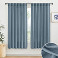 RYB HOME Linen Sheer Window Curtains - Half Privacy Light Filtering Rod Pocket Airy Drapes Small Window Treatment for Bedroom Bathroom Office, Stone Blue, 52 inch Wide x 63 inch Long, 2 Panels