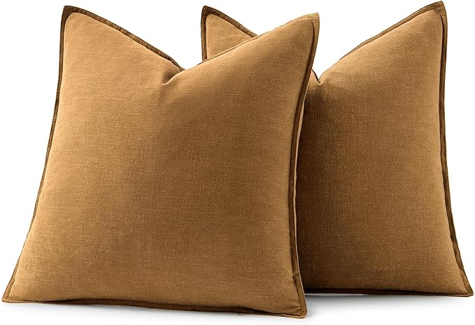 MIULEE Decorative Linen Pillow Covers 20x20 Inch Hazel Boho Farmhouse Neutral Couch Throw Pillows for Bed Pack of 2 Accent Modern Pillowcase Sofa Livingroom Home Decor