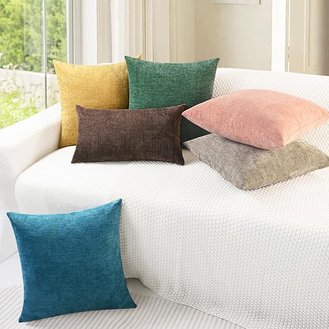 CaliTime Throw Pillow Covers Decorative 16 X 16 Inches Pack of 2 Cozy Polyester Chenille Cushion Cases for Couch Sofa Bed Living Room Home Light Taupe