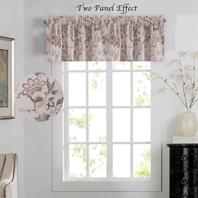 H.VERSAILTEX Blackout Curtain Valances for Kitchen Window/Living Room/Bathroom Privacy Added Rod Pocket Home Decoration Winow Valance, 52" W x 18" L, Floral in Sage and Brown