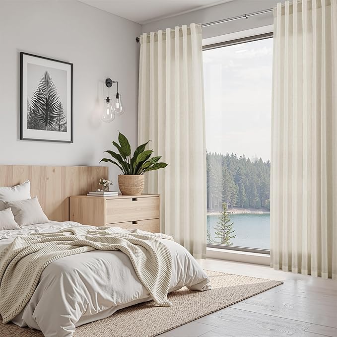 Nanspring Vanilla Linen Curtains for Living Room 72 Inches Long Luxury Light Filtering Semi Sheer Curtain Back Tab Modern Farmhouse Decor Elegant Coastal Drapes for Bedroom Office 52x72, 2 Panels