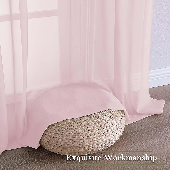 Lecloud Blush Pink Sheer Curtains 84 Inches Long 2 Pcs, Rod Pockets Breathable Rustic Living Room Curtains for Bedroom Dining Room, Home Decor Light Filtering Drapes, Each Panel 59" W x 84" L