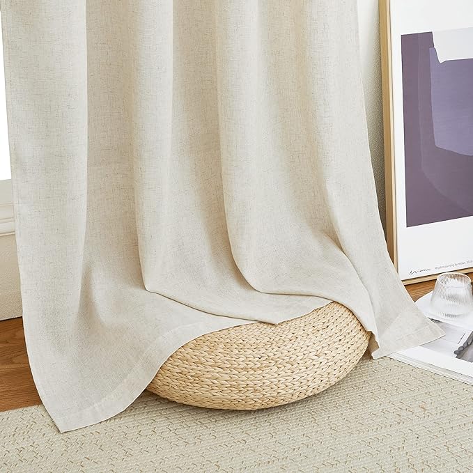NICETOWN Natural Linen Kitchen Curtains 36 inch Length, Decorative Thick Flax Small Window Treatments Privacy Assured with Light Filtering for Bedroom/Bathroom, W55 x L36, 2 Panels