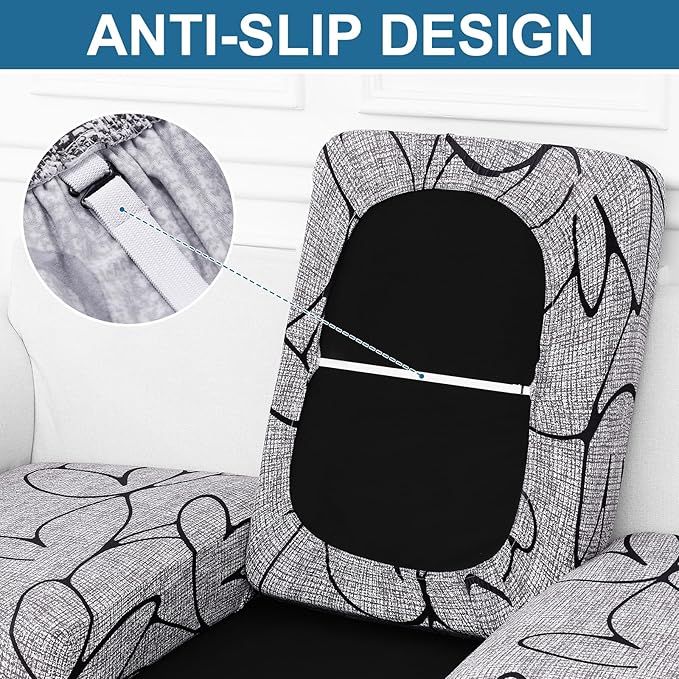 Smiry Printed Couch Cushion Covers, Stretch Soft Couch Covers for Sofa, Washable Non-Slip Sofa Slipcover Furniture Protector for Indoor and Outdoor (Large, Grey and Black)