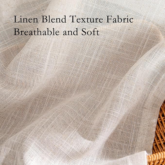 MYSKY HOME Linen French Door Curtains for Door Window 72 Inch Length 2 Panels Semi Sheer Light Filtering Curtain for Bedroom Window Glass Rod Pocket for Kitchen Dining Room, Natural Linen, 26" Wide