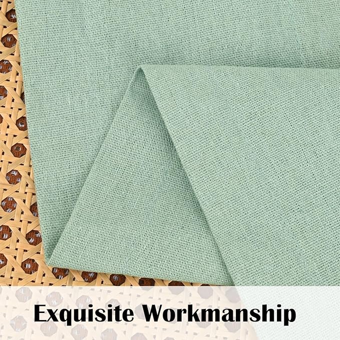 FRAMICS Boho Kitchen Curtains 24 Inch Length, Farmhouse Cotton Linen Tier Curtains, Rustic Button Short Curtains for Windows, Sage Green Country Cafe Curtains, Rod Pocket Small Window Curtains, 26x24