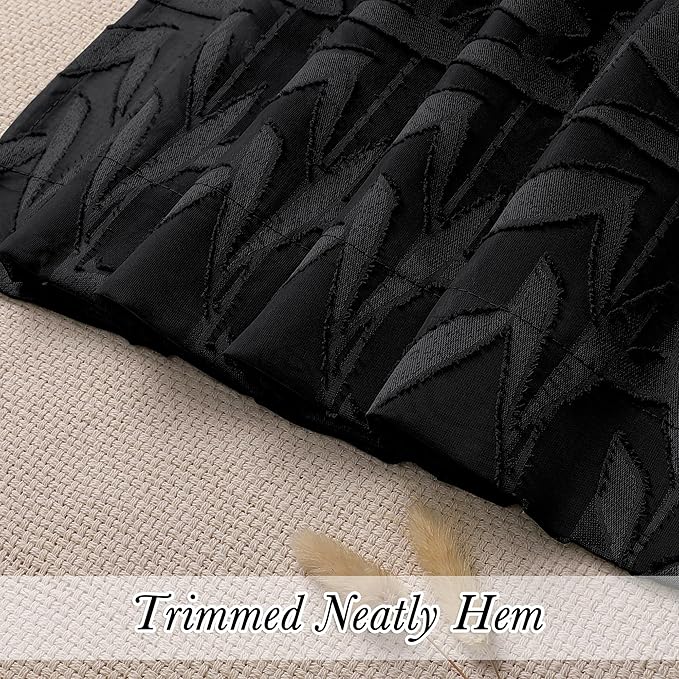 Lecloud Leia Black Sheer Curtains for Living Room 78 Inches Long 2 Panels Set, Jacquard Leaf Textured Light Filtering Bedroom Curtains, Rod Pockets Home Decor Drapes, Each Panel 42" W x 78" L