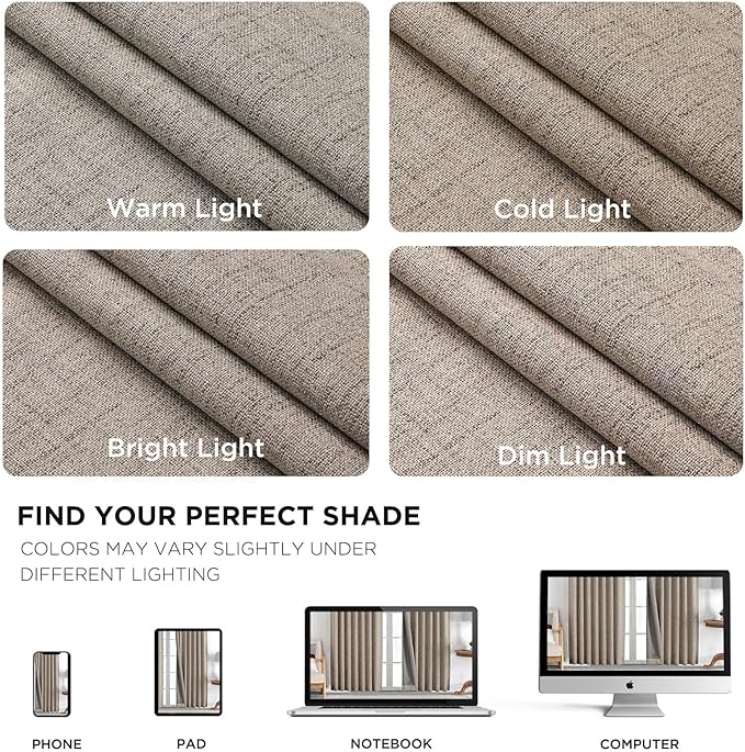 Joydeco Linen Blackout Curtains for Bedroom - 100% Light Blocking 1 Panels, Linen Drapes 100" W x 108" L, Thermal Insulated Room Darkening Curtains for Living Room, Rod Pocket & Back Tabs