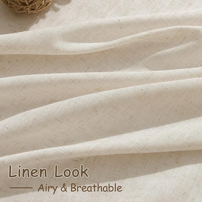 Nanspring Cream Beige Linen Curtains 84 Inches Long for Living Room Light Filtering Semi Sheer Curtain Back Tab Modern Farmhouse Decor Elegant Luxury Coastal Drapes for Bedroom Office 52x84,2 Panels