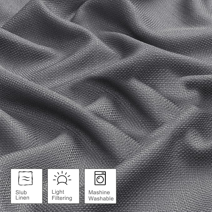 OWENIE Bob 1 PCS Dark Grey Valances for Windows, Faux Linen Textured Kitchen Window Curtains Valance for Bedroom Living Room, Modern Soft Airy Solid Rod Pocket Bathroom Cafe Curtain, 60Wx20L Inch
