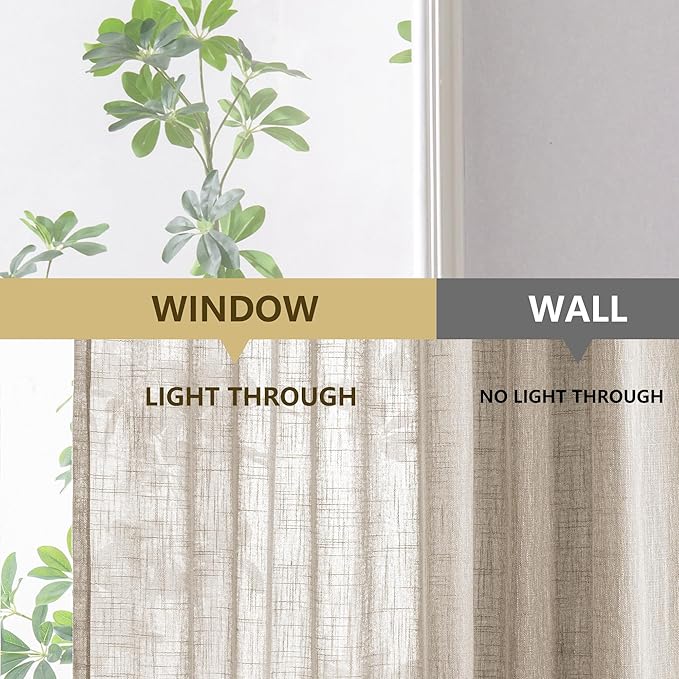 MYSKY HOME Oatmeal French Door Curtains for Door Window 72 Inch Length 2 Panels Semi Sheer Light Filtering Curtain for Bedroom Window Glass Rod Pocket for Kitchen Dining Room, Taupe, 26" Wide