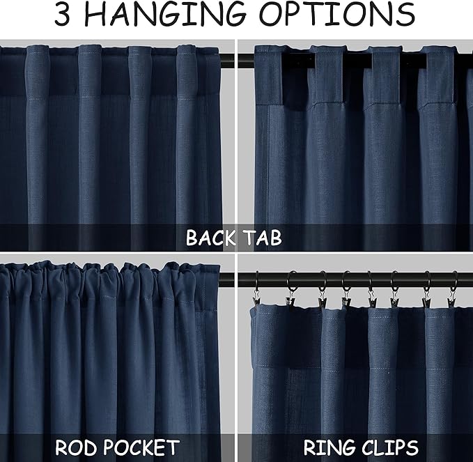 Denim Blue Linen Curtains 72 Inch Length for Living Room Sheer Lightweight Door Drapes 2 Panels Set for Kids Bedroom Light Filtering Back Tab Rod Pocket Curtain for Kitchen Protect Privacy 52x72