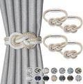 NICEEC 4 Pack Mini Magnetic Curtain Tiebacks Nordic Simple Style Drape Tie Backs Elegant Hand Weave Rope Knot Decorative Curtain Holdbacks for Home & Office Thin Window Drapery (Beige & White)