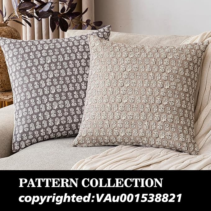 Foindtower Set of 2 Decorative Vintage Floral Print Throw Pillow Covers Neutral Modern Farmhouse Cushion Covers Boho Home Decor for Sofa Couch Chair Bedroom Living Room,18×18 Inch,Rustic Gray