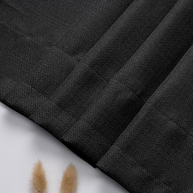 Chyhomenyc Black Short Curtain Valance for Windows, Faux Linen Textured Half Window Curtains, Burlap Solid Topper Small Curtain Valance for Bathroom Laundry Basement, 60Wx18L Inch, 1 Piece