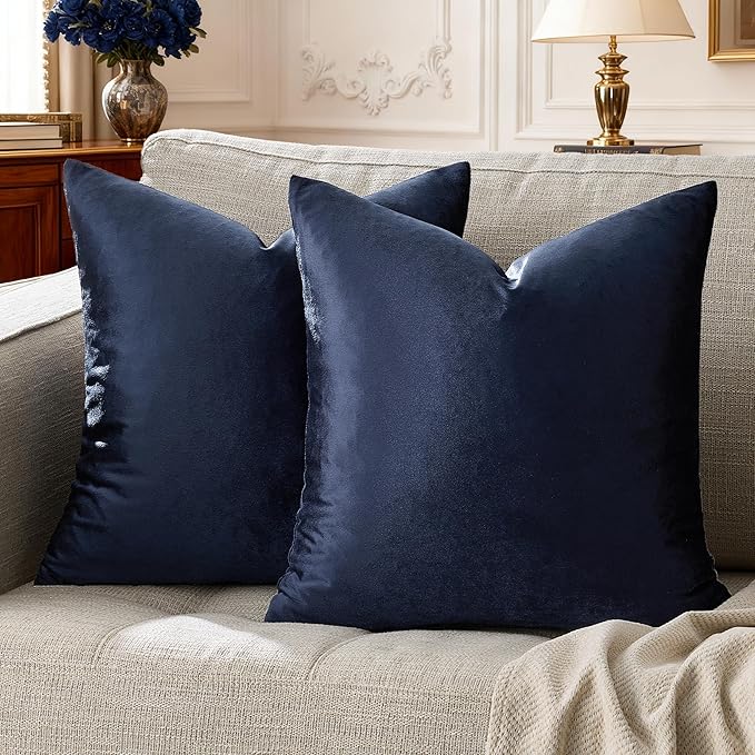 GIGIZAZA Navy Blue Velvet Pillow Covers 18x18,Square Solid Throw Pillow Covers Decorative Modern Pillows Small Vintage Cases for Couch Pack of 2