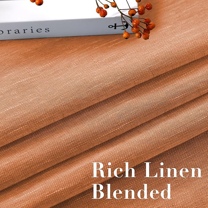 H.VERSAILTEX Linen Curtains Natural Linen Blended Curtain Panels for Living Room/Light Reducing Linen Semi Sheer Curtains 2 Panels Set Nickel Grommet Window Panels (52x84 Inch, Orange)